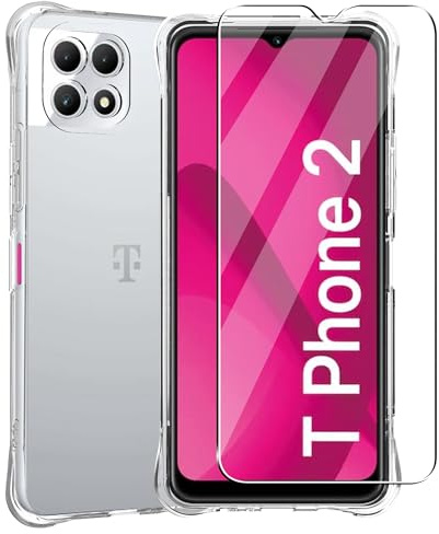 FDHYFGDY Schutzhülle für Telekom T Phone 2 Hülle + 1 Stück Panzerglas Schutzfolie, transparente stoßfeste Silikon-Handyhülle, klare, dünne, weiche TPU-Stoßstangenabdeckung Case