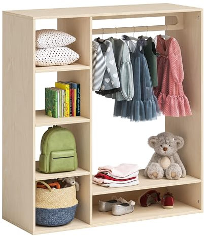 Bellabino Kindergarderobe mit Ablage Tea unbehandelt, Montessori Kleiderständer Kinder, Garderobe Kinder, Kinderregal Kiefer Natur unbehandelt aus Birke, Maße 114x40x105 cm