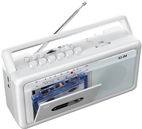 KLIM Portable Cassette Player Boombox, AM/FM Radio, Bluetooth Cassette Tape Player Recorder, USB, Speaker, Earphone Jack, Battery Operated, AC Powered Portable Tape Recorder