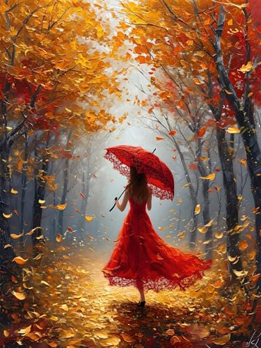 Diamond Painting Erwachsene, DIY Diamant Painting Bilder Herbst, Vollbohrer Frau Diamant Malerei Malen Nach Zahlen Cross Stickerei Bastelset Erwachsene, für Geschenk, Wanddeko Wohnzimmer 50x70 cm U-7