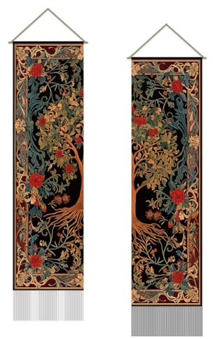 SUPERDANT Tree of Life Tapestry Gothic Wall Art Tapestry Moon Stars Wall Blanket Pack of 2 Tapestries Long Tapestries Wall Hanging with Tassel for Living Room Bedroom Dorm Backdrop Decorations