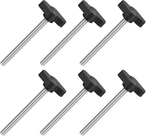 QUARKZMAN 6 Stück T-Flügelschraube mit Griffen Rändelschrauben, M5 x 60mm Männliche Schraube Knopf 304 Edelstahl Rändelschraube Daumenschrauben-Griff 27mm Durchmesser, Schwarz