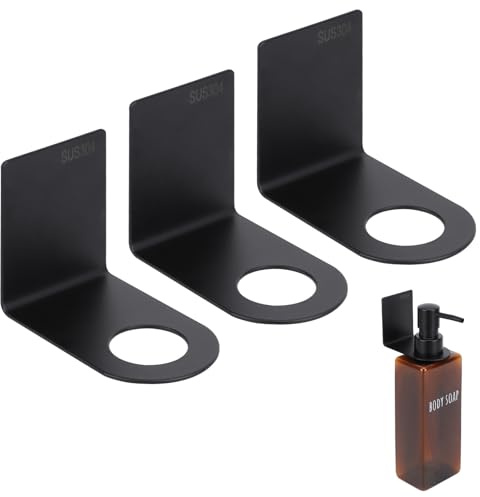 Segbeauty Soporte Bomba Montado en la Pared, 3 Piezas 28mm Soporte Dispensador Botellas Jabón, Acero Inoxidable 304, Sin Taladrar, para Dispensador Jabon Baño (Negro)