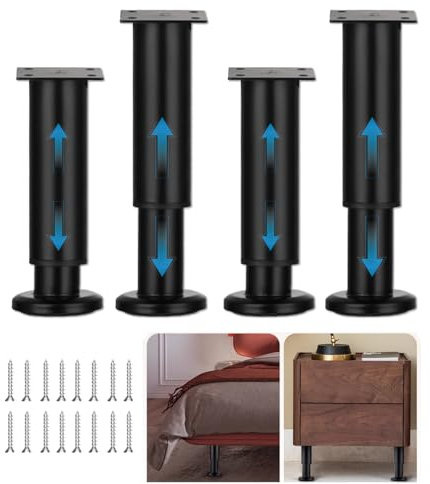 HISUMER 4 Stück Möbelfüße Verstellbar Möbelfüße Höhenverstellbar 25-42cm Verstellbar Metall Schwarz Möbelbeine Sofa TV-Schränke Nachttisch Badezimmerschrank