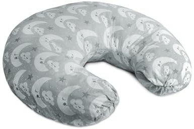 TIENDA EURASIA – Cojin Lactancia | Funda 100% Algodón y Relleno de Poliester | Estampado Lunas, Nubes y Estrellas | con Cremallera y Relleno Extraible | Cojin de Lactancia Pequeño | 130X50x20 cm