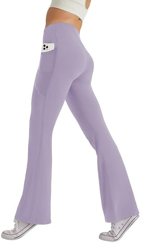 Glacspyg Pantalones de Yoga Pantalones de Jogging Casuales de Bolsillo para Mujeres Deportivos de Cintura Alta de Jazz Elásticos Anchos Lila Morada M