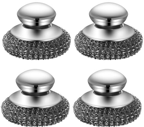4 Cepillo de Acero para Fregar la vajilla,Cepillo de Vajilla de Metal, Estropajo Aluminio,Estropajos de Acero Inoxidable per la Pulizia di Pentole di Ferro, Padelle, Sartenes, Parrillas, Fregaderos