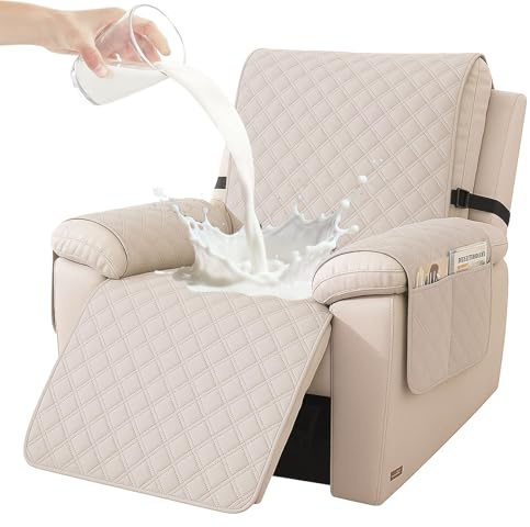 YSTELLAA Copripoltrona 1 Posto Impermeabile, Copripoltrona Relax Reclinabile, Copri Poltrona Con Braccioli Antigraffio Antimacchia, Copri Poltrona Elettrica Antiscivolo Universale, Beige