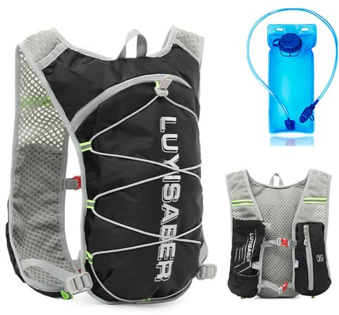 Gilet da corsa da uomo e da donna. Ultraleggero, traspirante e regolabile. Zaino da corsa con borraccia da 2 l. Hydration Pack sacca da bicicletta per corsa, campeggio, escursionismo, (nero, L)