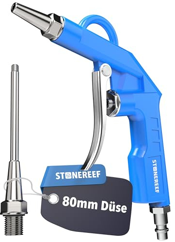 Ausblaspistole Druckluft – Alu-Gehäuse, 12 bar, 1/4 Zoll Anschluss – Blaspistole mit 80 mm Düse – Für Werkstatt, Reinigung, Kompressor, Luftdruck & Auto