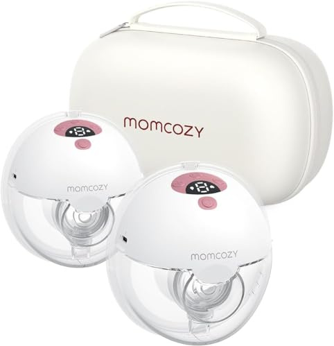 Momcozy M5 Milchpumpe Elektrisch, Tragbar Freihändig Doppelmilchpumpe Für Den Babymund, Doppelt Abgedichteter Flansch Mit 3 Modi und 9 Stufen, 24 mm (2, Rot)