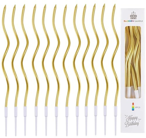 ZHAOYCSH 36 Pezzi Candele a Spirale per Torta di Compleanno, Candele Lunghe e Sottili con Superficie Metallica Dorata, Decorazioni per Torte Cupcake, per Feste di Compleanno e Matrimoni,Oro