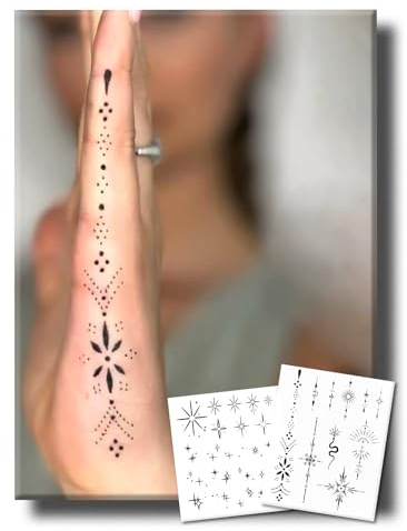 UBICA Semi Permanent Tattoo For Women, 2 Weeks Realistic Henna Small Micro Hand Temporary Fake Tattoos For Adult Finger Neck, Waterproof Non-Reflective, Tiny Star Flower Tattoos for Gift, 2 Sheets