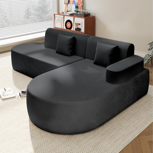 AVAWING 93'' L-shaped Boneless Corner Sofa, Sectional Modular Sofa with Memory Foam Seating＆Wide Armrest Design, Cloud Couches for Living Room, Bedroom (Black, Right Hand Facing)