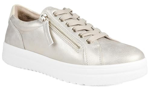 Wide Fit Zip & Lace Platform Trainers - Soft Gold Size 6