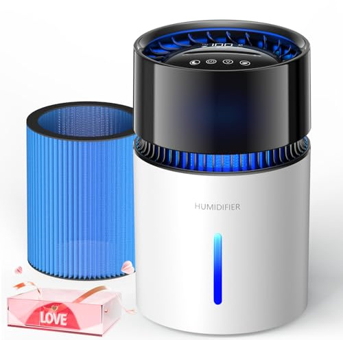 3L Mist-Free Evaporative Humidifier for Bedroom, Top Fill Humidifier Work with Tap Water, Touch Control,USB Powered, Sleep Mode, Night Light,1–8H Timer, Easy-Clean Design for Home Office