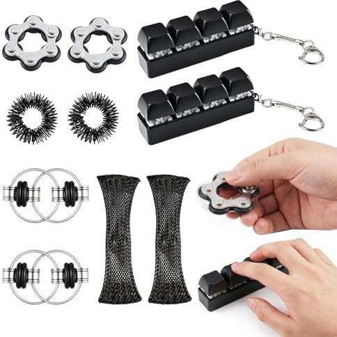 DRADERCH Lot de 10 Fidget Toys pour Adultes et Adolescents | Jouets Sensoriels Anti-Stress avec Porte-Clés Clavier et Anneaux, Gadget de Bureau pour Concentration et Relaxation