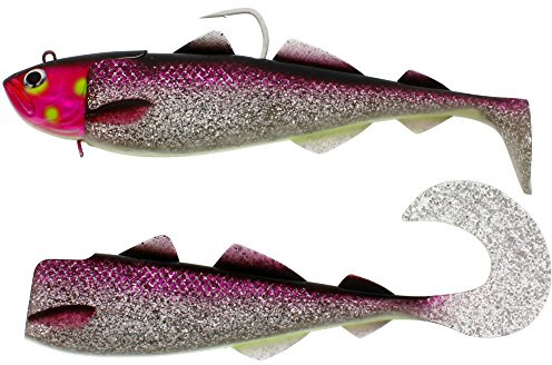 Westin Gummiköder zum Meeresangeln, Gummifisch für Dorsche & Heilbutts, 18cm, 180g, Jigkopf, 3 Stück, Rainbow