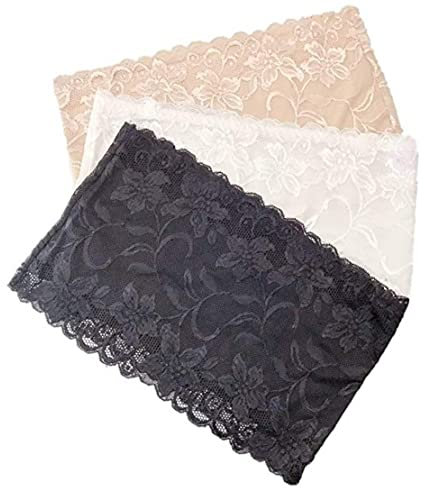 JZK 3X Damen Bandeau Tube Top Spitze Tube trägerlosen Dehnbar Bandeau für Frauen 36 / 80C, Büste 92-102 cm, XXL Schwarz, Weiß, Hautfarbe