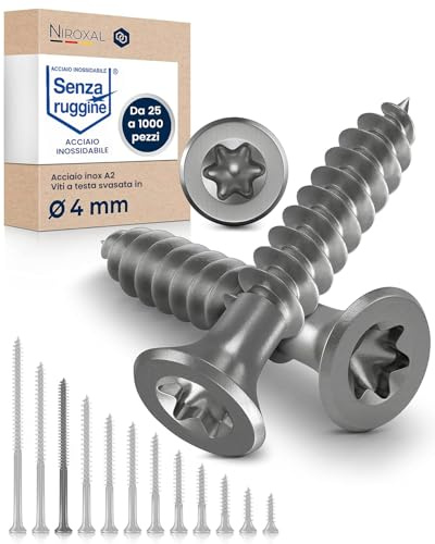 Träskruvar i Rostfritt Stål A2 – Försänkt Huvud Torx TX20 – Helgängade – 4 x 60 mm – 800 Pack – Universalskruvar för Trä