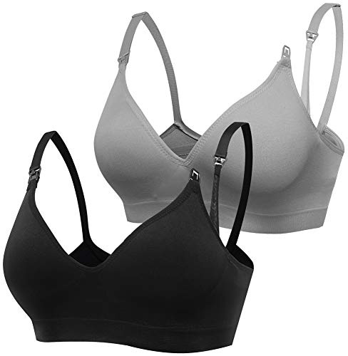 Derssity Women's Wireless Comfy Sleeping Soft Maternity Breastfeeding Nursing Bra, Black/Grey, M