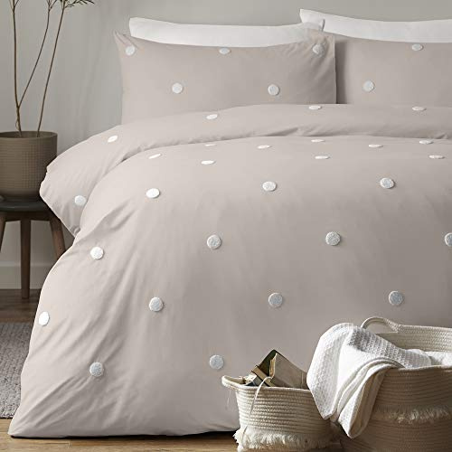 Appletree Parure de lit en Coton, Lin/Blanc, Super King Size, 260 x 220 cm (Housse de Couette), 50 x 75 cm (taie d'oreiller).