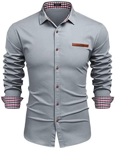 COOFANDY Herrskjorta långärmad jeansskjorta denim skjorta Kent krage långärmad skjorta cowboy stil fritid skjortor män business casual, LJUSGRÅ, XXL