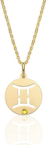 AKA Gioielli® – stjärntecken halsband 925 silver förgyllt med stjärntecken hänge och färgsten för kvinnor, Sterlingsilver Guld