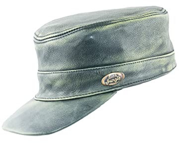 Black Jungle Castro Army Cap | Ledercape | Military Cap | Biker Kappe | One-Size (Olive Vintage, Einheitsgröße)