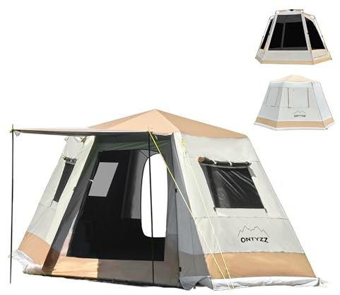 Familienzelt Wasserdicht Zelt 4-6 Personen Groß Zelt Quick Up Kuppelzelte mit 2-Lagen Sonnenbeständig für Outdoor Picknick Freunde Versammeln Sich Camping Hexagon Zelte 3.3x3.3x2m