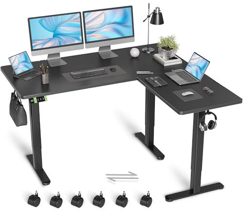 Claiks L Shaped Standing Desk, 160 x 140 cm Dual Motor Adjustable Height Electric Standing Corner Desk for Home Office, Sit-Stand Computer Ergonomic Table For Home Office, Black