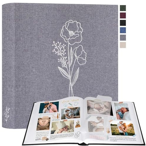 Lanpn Fotoalbum zum Selbstgestalten und Einkleben, Großes Leinen Fotobuch 100 weißen Seiten mit Pergamin Trennblätter Fasst 9x13cm 10x15cm 13x18cm Fotos (Grau, 30x33,5 cm)