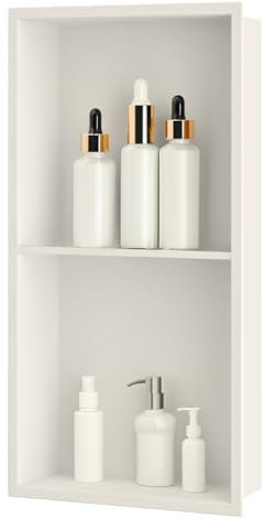 sunrik Niche Salle de Bain,Niche Murale Douche Acier Inoxydable,Niche Murale Douche Couche Double,Niche Douche Encastrable 30x60x10cm,Blanc crémeux