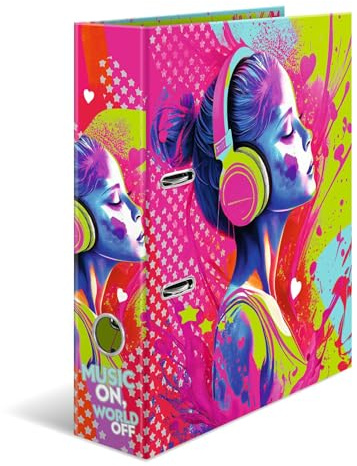 HERMA Ordner A4 Musik Mädchen, 7 cm breit, Kinder Ringordner mit Kunst Motiv, bunter Aktenordner mit Innendruck für Jungen und Mädchen