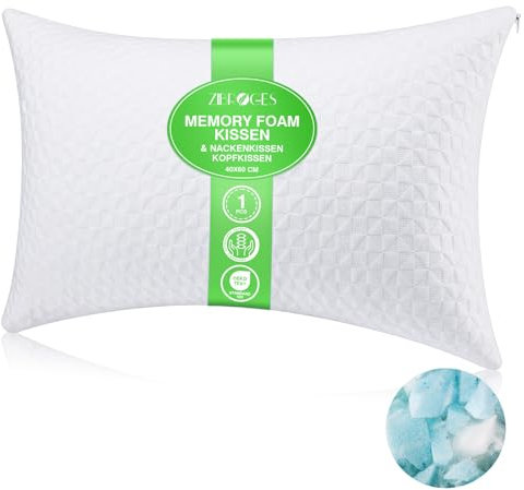 Zibroges Kopfkissen 40x60 cm - Memory Foam Kissen - Nackenkissen Kopfkissen，Mit Reißverschluss und gefüllt mit zerkleinertem Schwamm für komfortable Unterstützung von Kopf und Nacken.