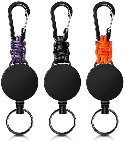 Llavero retractil 3 piezas llavero extensible retractil, llavero extensible con cuerda de acero extensible de 60 cm soporte para tarjetas de identificación extensible con mosquetón