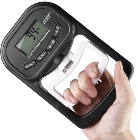 WIYETY Dynamómetro digital de mano de mano: 396lb/180 kg Medidor de fuerza de agarre electrónico, pantalla LED Grip Strength Trainer con cable de carga USB, inteligente y sensible (negro)