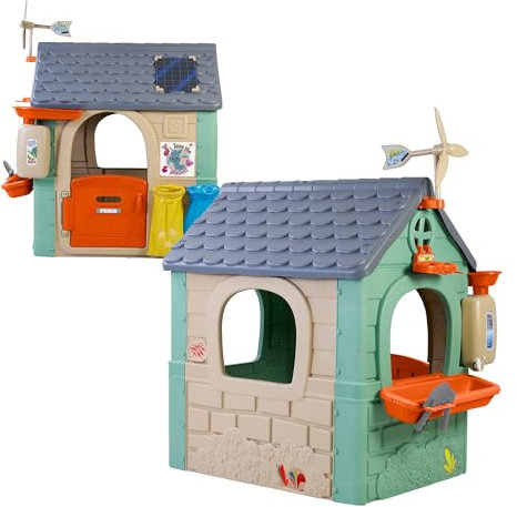 FEBER Recycle Eco House, Kinderhaus aus recyceltem Kunststoff, aufklappbare Tür, leuchtende Farben und lichtbeständig, einfache Montage, ab 3 Jahren, berühmt (FEH26000)