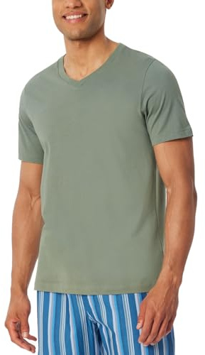Schiesser Sovskjorta för män, kortärmad, V-ringningsblandning, relax pyjamasöverdel, khaki_182181, 48, Khaki_182181, 48 SE