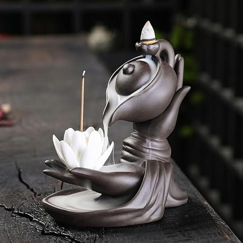 SKILBEAIA Teapot Lotus Backflow Incense Burner - Purple Clay Cone Sticks Holder, Home Decor Porcelain Plated With 20 Backflow Cones, 30 Sticks for Home and Office (White)