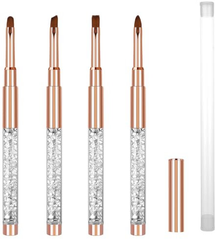 Oruola Set di 4 pennelli in gel per unghie, pennelli per nail art, 4 testine modellate, strumenti per pittura fai da te (oro rosato)