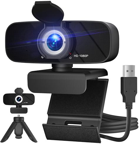 RUWBY Full HD 1080P Webcam with Built-in Dual Mics, Wide-Angle Lens, Privacy Cover, Tripod Stand, Autofocus Computer Camera, Plug and Play for Desktop PC or Laptop