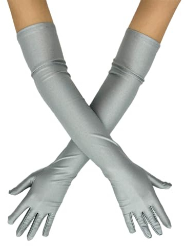 KMGDM Guantes para disfraz de los años 20, guantes de galas de noche con longitud larga, guantes de novia para boda, ocasión formal, guantes ceremoniales, gris, 6 3/8