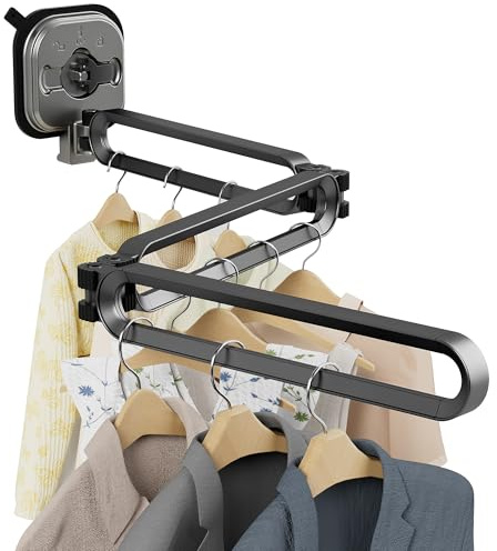 JICUIGE Wall-Mounted Foldable Clothes Airer - 3-Fold, No-Drill Suction Cup Drying Rack, Space-Saving Grey Laundry Organizer, 10kg Load