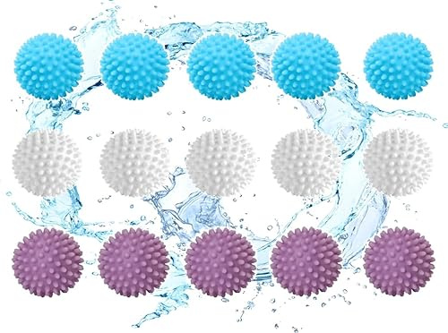 Abiyou Bolas de Secado Reutilizables, 15 Piezas Bolas para Lavadora, Bolas de Lavado para Chaquetas de Plumón, Bolas de Secadora de Lavadora Reutilizables, para Lavadoras, Secadoras (3 Colores)