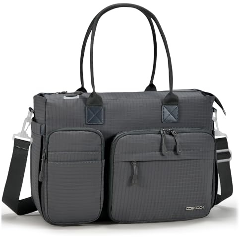 COSCOOA Teacher Tote Bag 15.6 inch Laptop Bag for Women Work Bags Professional Computer Messenger with Insulated Pocket,40x30x15cm Personal Item Travel Bag for Office, College, Nursing,Grey