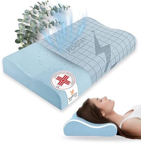 BELTALIA Cuscino Cervicale Per Dormire | Memory Foam Eucalipto | Fodera Resistat | Dispositivo Medico Classe 1 Detraibile | Made in Italy - (Eucalipto Resistat, 70x41)