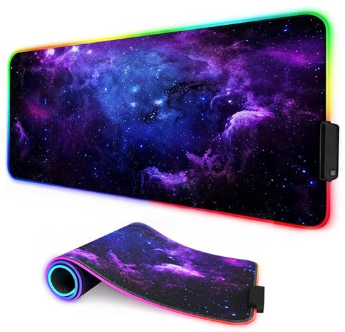 TEKXDD RGB Tappetino Mouse Gaming 900mmx400mm XXL - Grande Tappetino per Mouse LED a 7 Colori, Mousepad da Gioco RGB 12 Effetti Luce Impermeabile Antiscivolo, Computer, Tastiera,PC Gaming