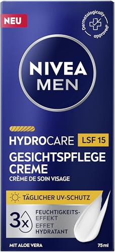 NIVEA MEN Hydrocare Gesichtspflege Creme mit LSF 15, schützende Feuchtigkeitscreme für Männer, 24h feuchtigkeitsspendende Gesichtscreme mit Aloe Vera und Pro Vitamin B5 (75 ml)