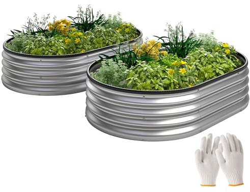 Outsunny Juego de 2 Jardineras Exterior Grandes de Acero Galvanizado, Huertos Urbanos, Maceteros Exterior Modular con Base Abierta para Plantas, Resistente a la Intemperie, 135x90x30 cm, Plateado
